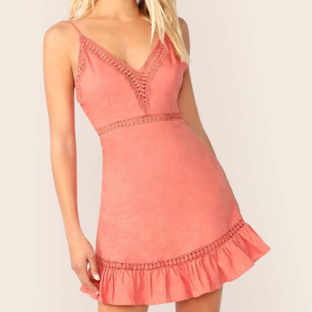 New Lace Trim V-Neck Dress